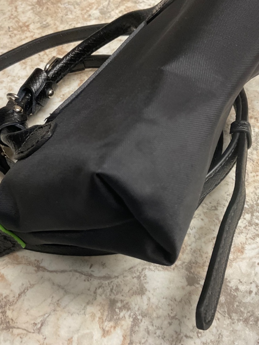 Longchamp Black Crossbody Top-Handle Bag with Lime Details , made in France - Picture 7 of 11